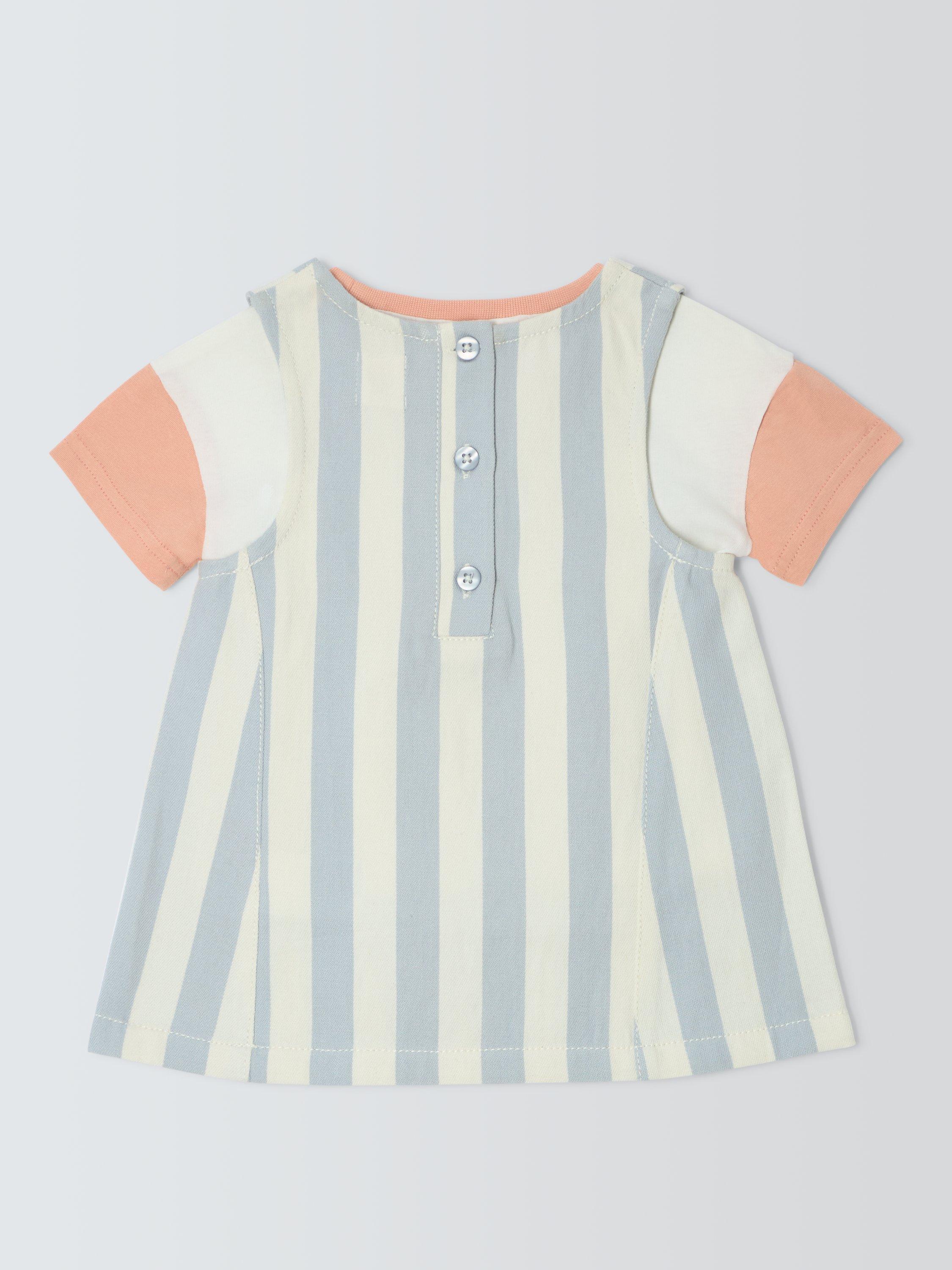 Product image 2 of 3, which shows John Lewis ANYDAY Baby Stripe Pinafore and T-Shirt Set, Blue/White Stripe, 3-6 months