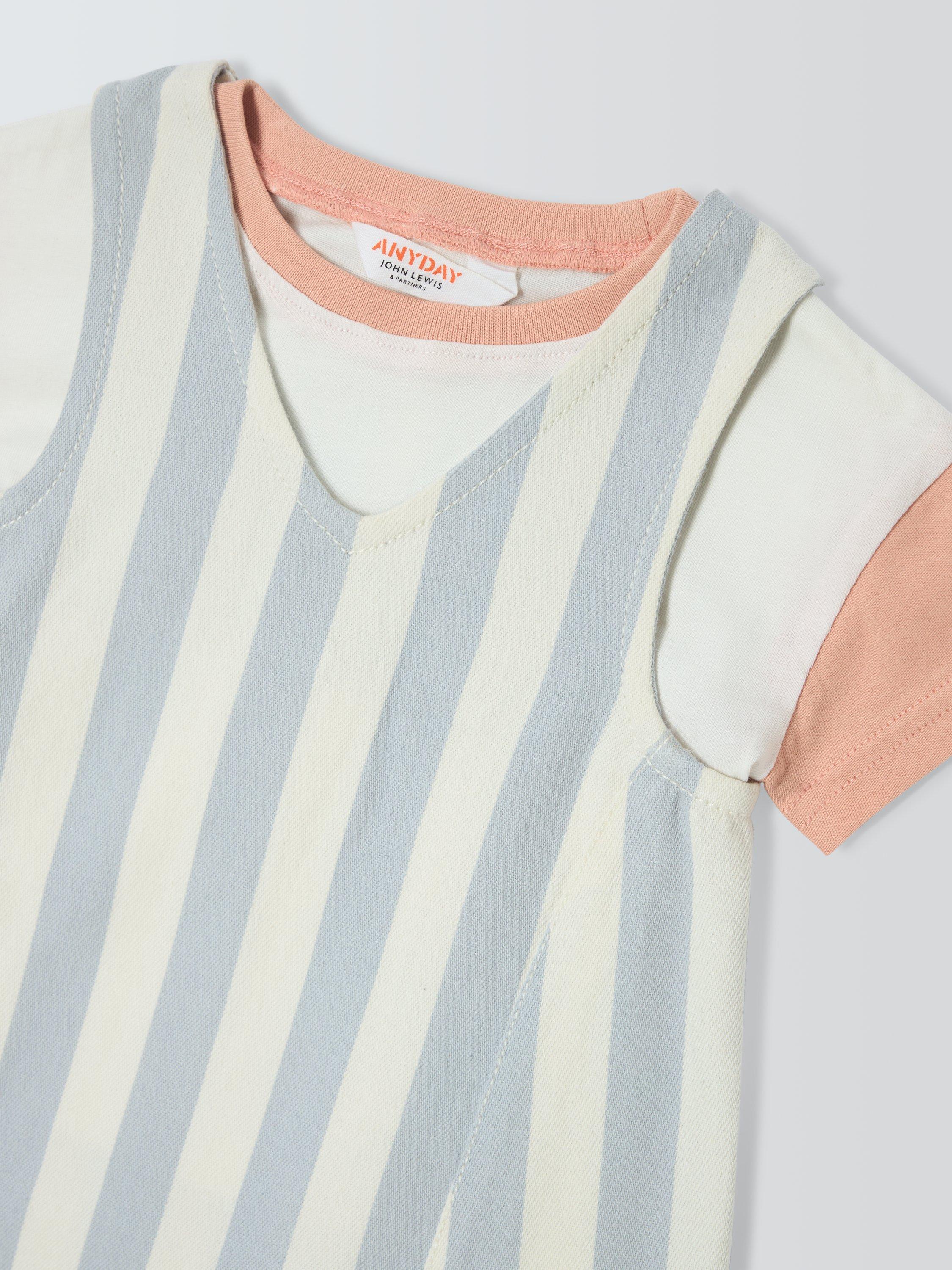 Product image 3 of 3, which shows John Lewis ANYDAY Baby Stripe Pinafore and T-Shirt Set, Blue/White Stripe, 3-6 months