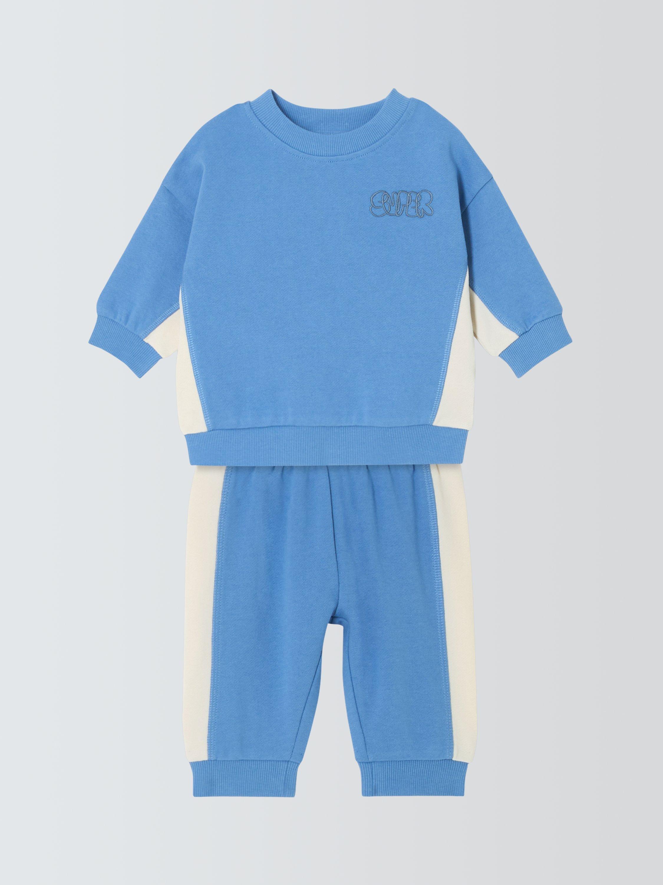 Product image 1 of 3, which shows John Lewis ANYDAY Baby Panel Sweatshirt and Joggers Set, Wedgewood, 3-6 months