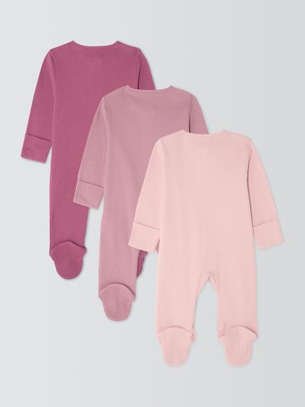 John Lewis Baby Zip Up Ribbed Cotton Sleepsuit, Pack of 3, Multi - view 2, Multi