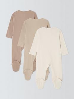 John Lewis Baby Cotton Two Way Zip Ribbed Cotton Sleepsuit, Pack of 3, Multi - view 2, Multi