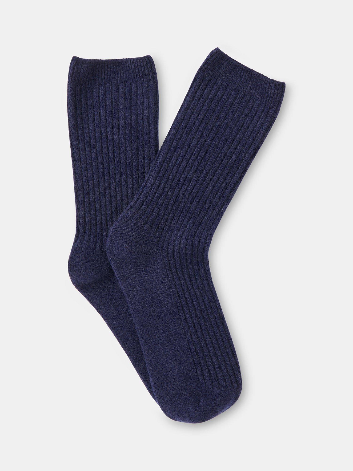 Product image 2 of 4, which shows Whistles Ribbed Pure Cashmere Socks, Navy, One Size