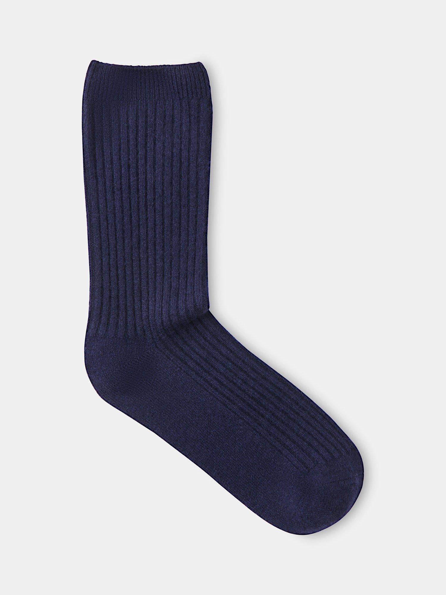 Product image 3 of 4, which shows Whistles Ribbed Pure Cashmere Socks, Navy, One Size