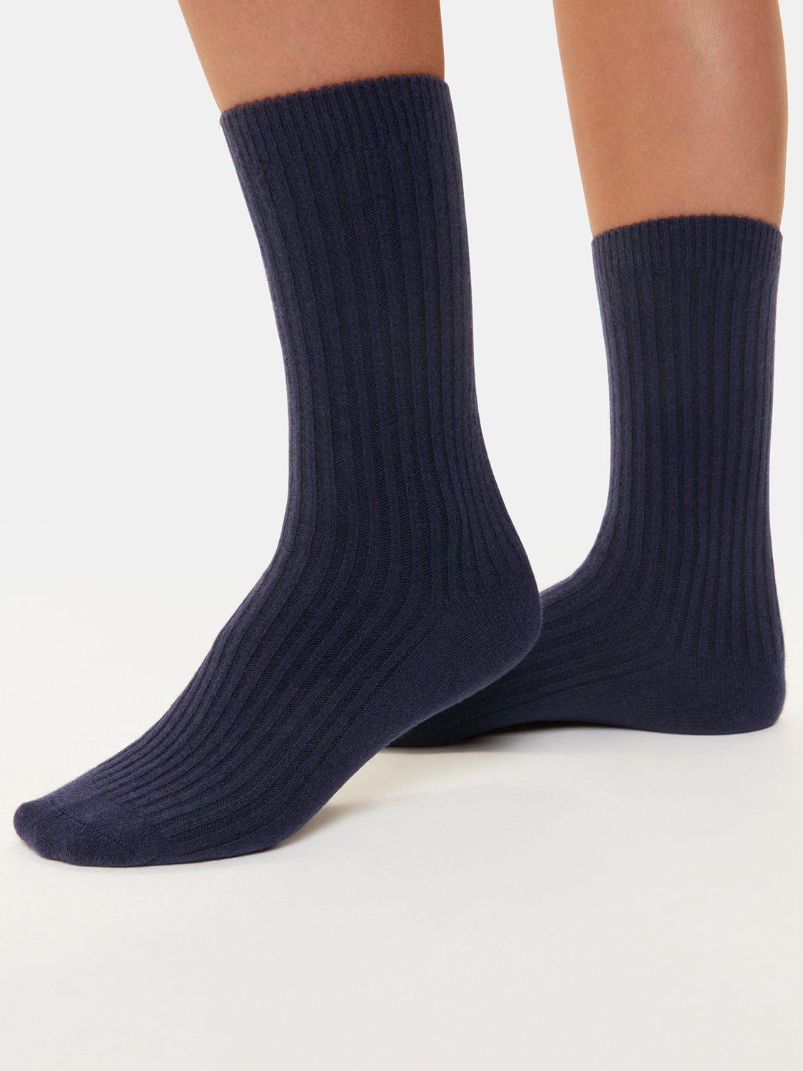 Product image 4 of 4, which shows Whistles Ribbed Pure Cashmere Socks, Navy, One Size