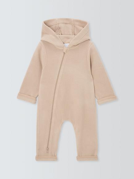 John Lewis Baby Fleece Onesie, Beige, Beige