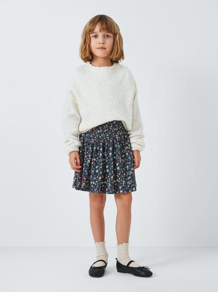 John Lewis Kids' Floral Jersey Skirt, Blue - view 2, Blue
