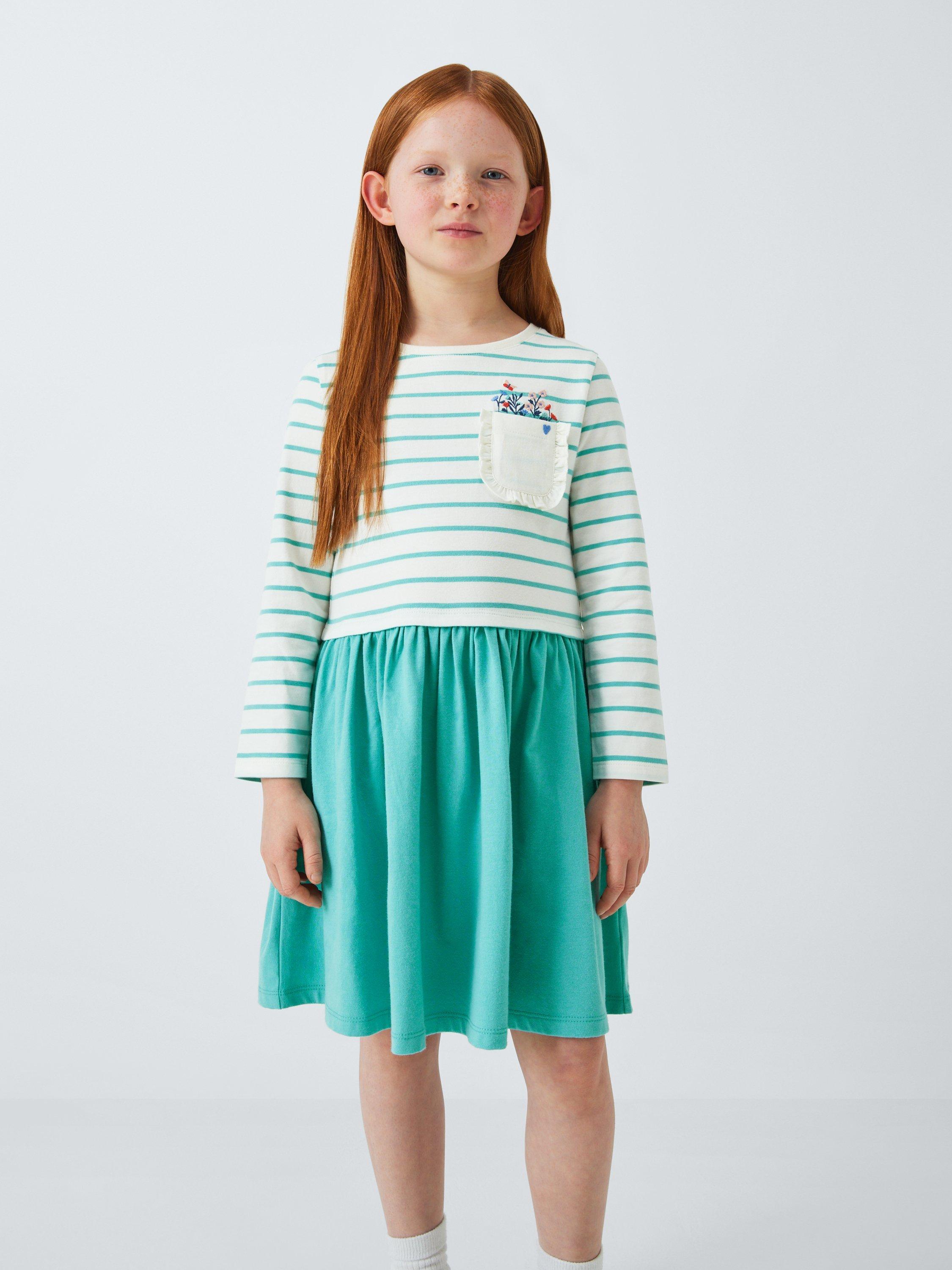 John Lewis Kids' Half Stripe Flower Pocket Dress, Multi