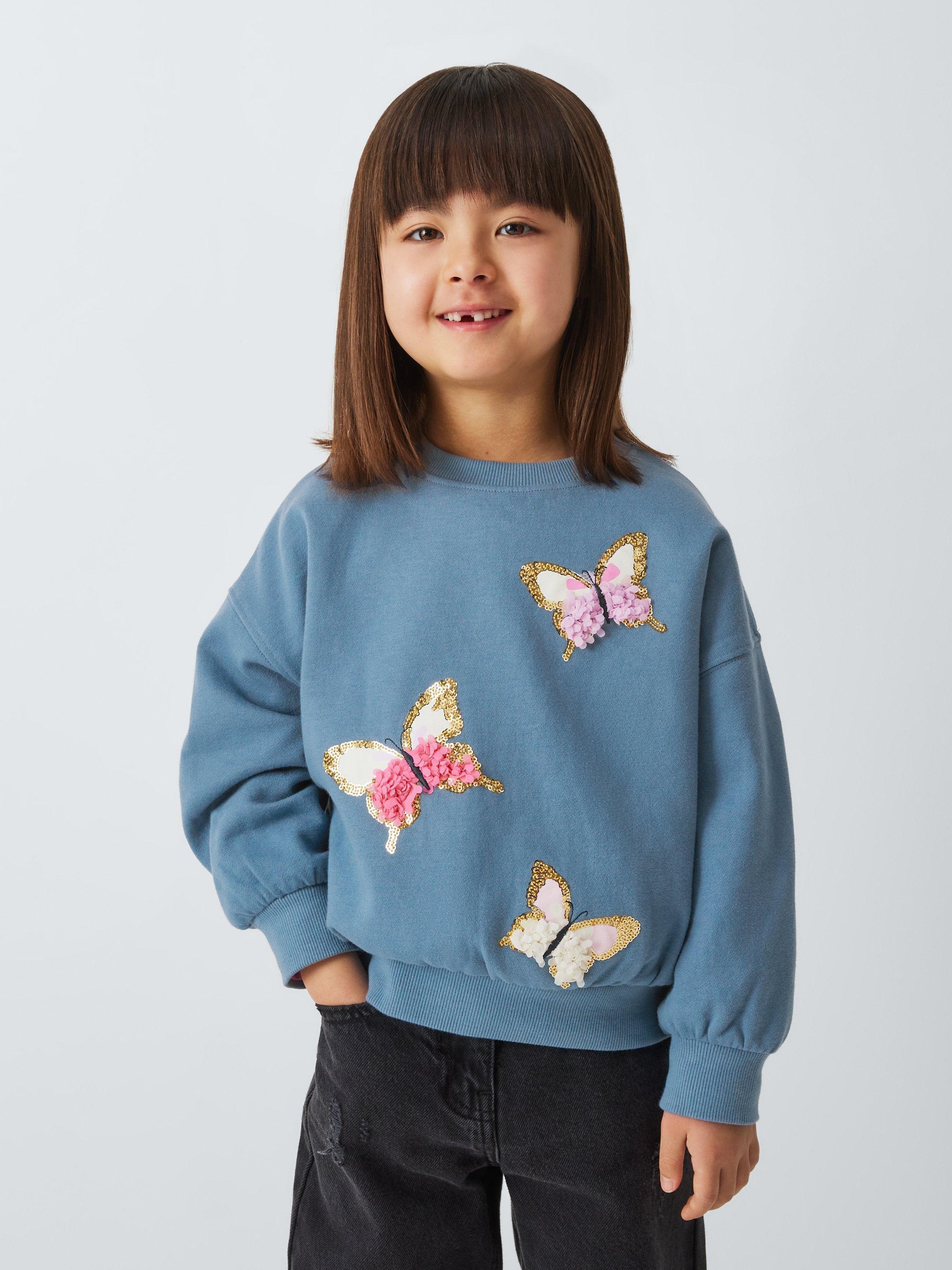 Product image 1 of 6, which shows John Lewis Kids' Sequin Butterflies Sweatshirt, Blue/Multi, 2 years