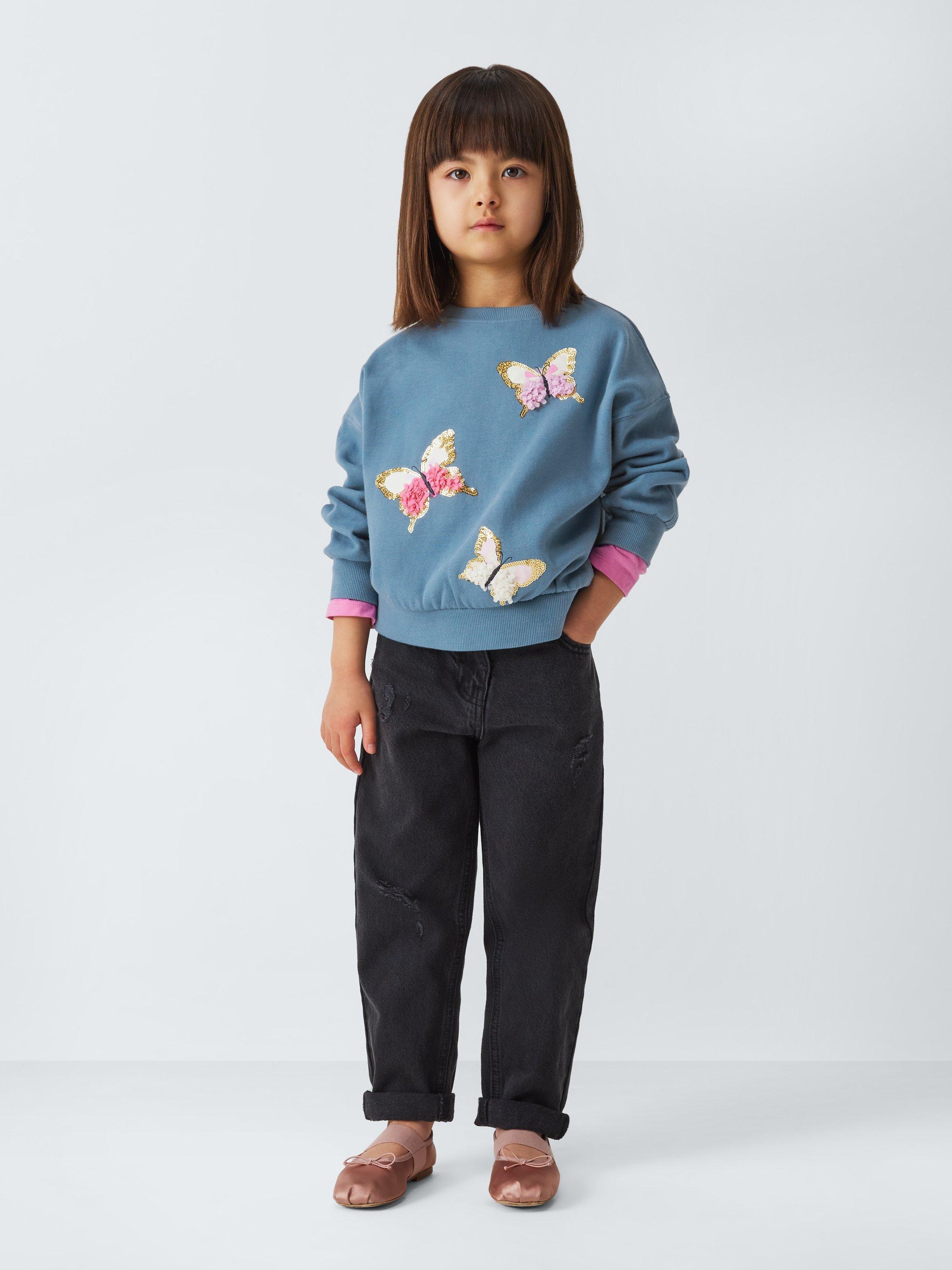 Product image 2 of 6, which shows John Lewis Kids' Sequin Butterflies Sweatshirt, Blue/Multi, 2 years
