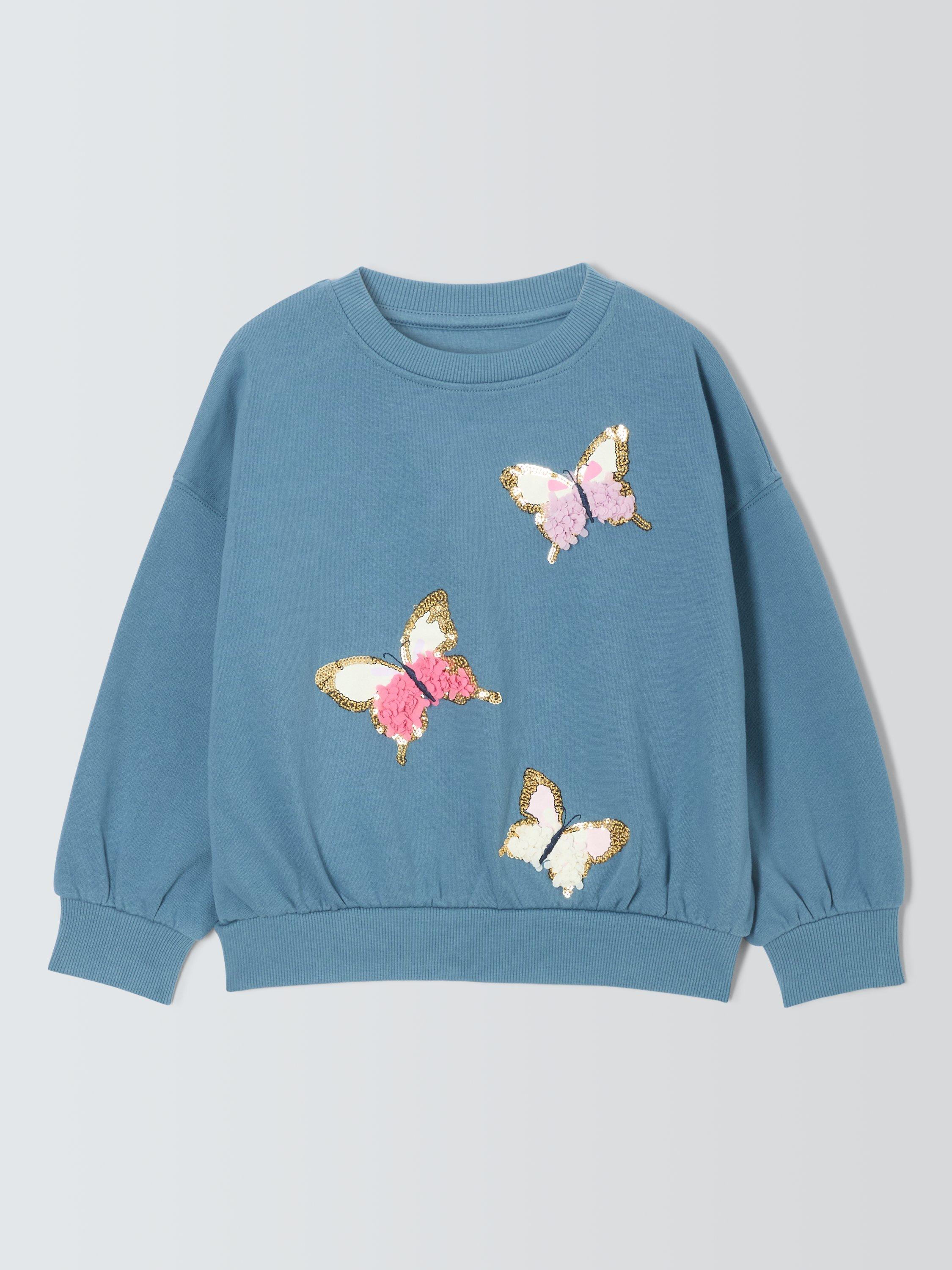 Product image 3 of 6, which shows John Lewis Kids' Sequin Butterflies Sweatshirt, Blue/Multi, 2 years