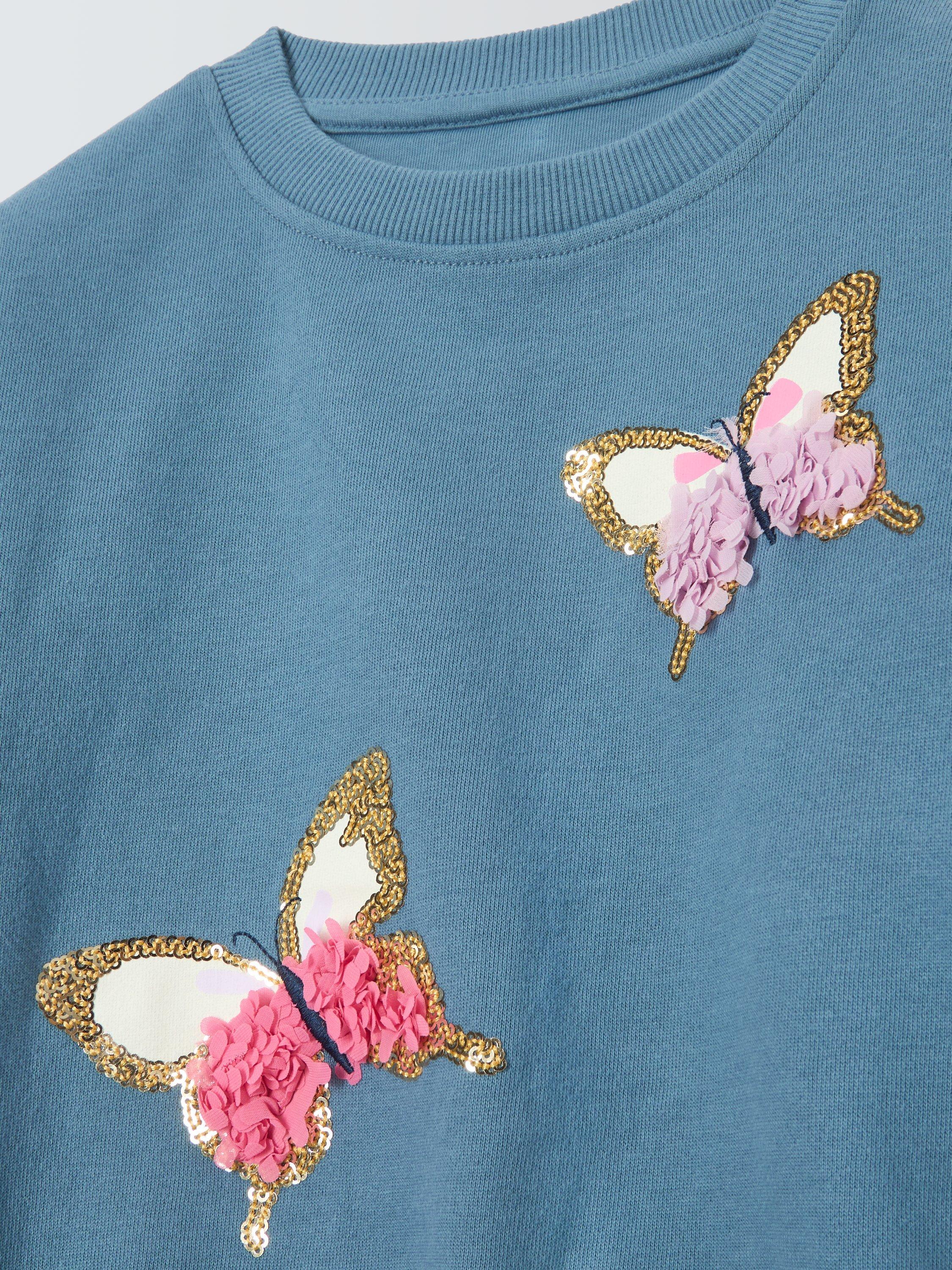 Product image 5 of 6, which shows John Lewis Kids' Sequin Butterflies Sweatshirt, Blue/Multi, 2 years