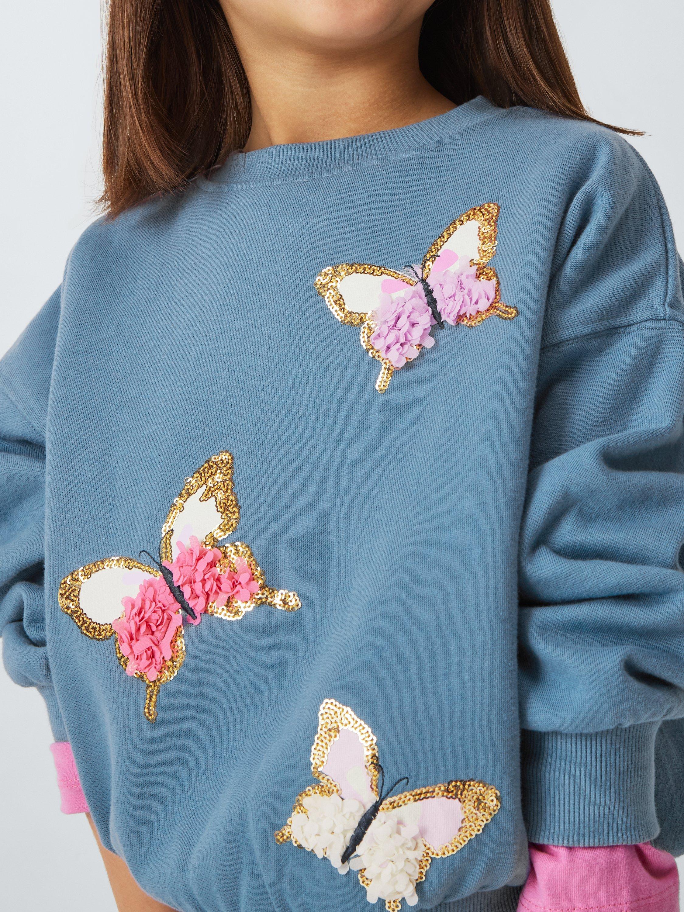 Product image 4 of 6, which shows John Lewis Kids' Sequin Butterflies Sweatshirt, Blue/Multi, 2 years