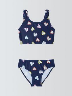 John Lewis Kids' Animal Print Hearts Bikini, Navy, Navy