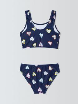 John Lewis Kids' Animal Print Hearts Bikini, Navy - view 2, Navy