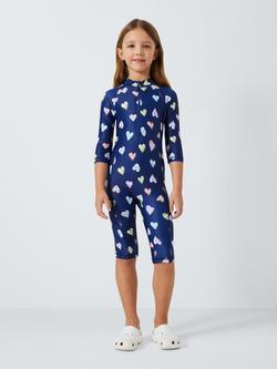 John Lewis Kids' Animal Print Hearts Sunpro Swimsuit, Navy, Navy