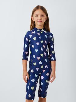 John Lewis Kids' Animal Print Hearts Sunpro Swimsuit, Navy - view 2, Navy