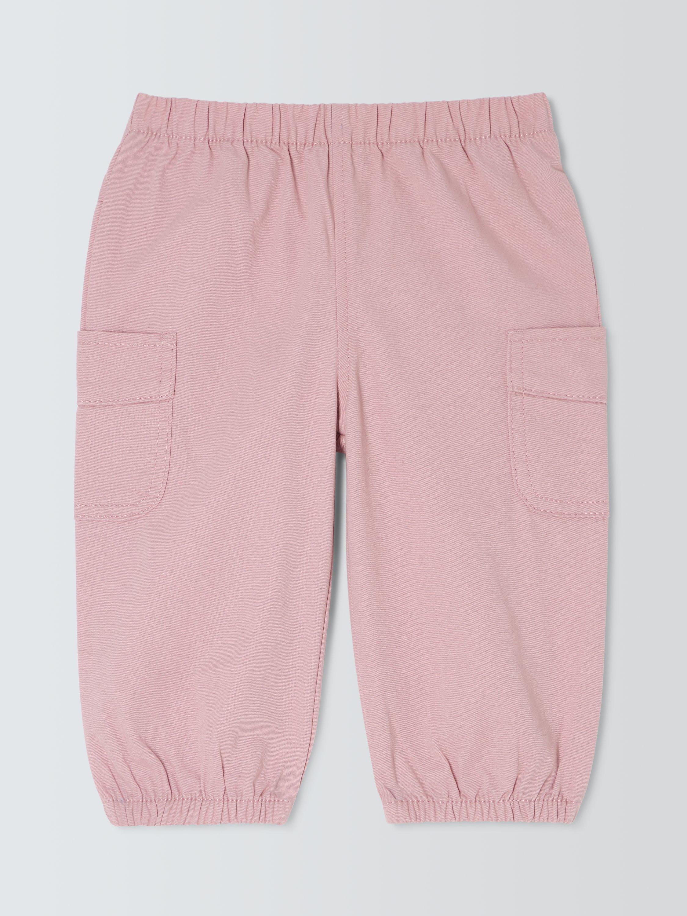 Product image 1 of 3, which shows John Lewis Baby Woven Cargo Trousers, Pink, 0-3 months