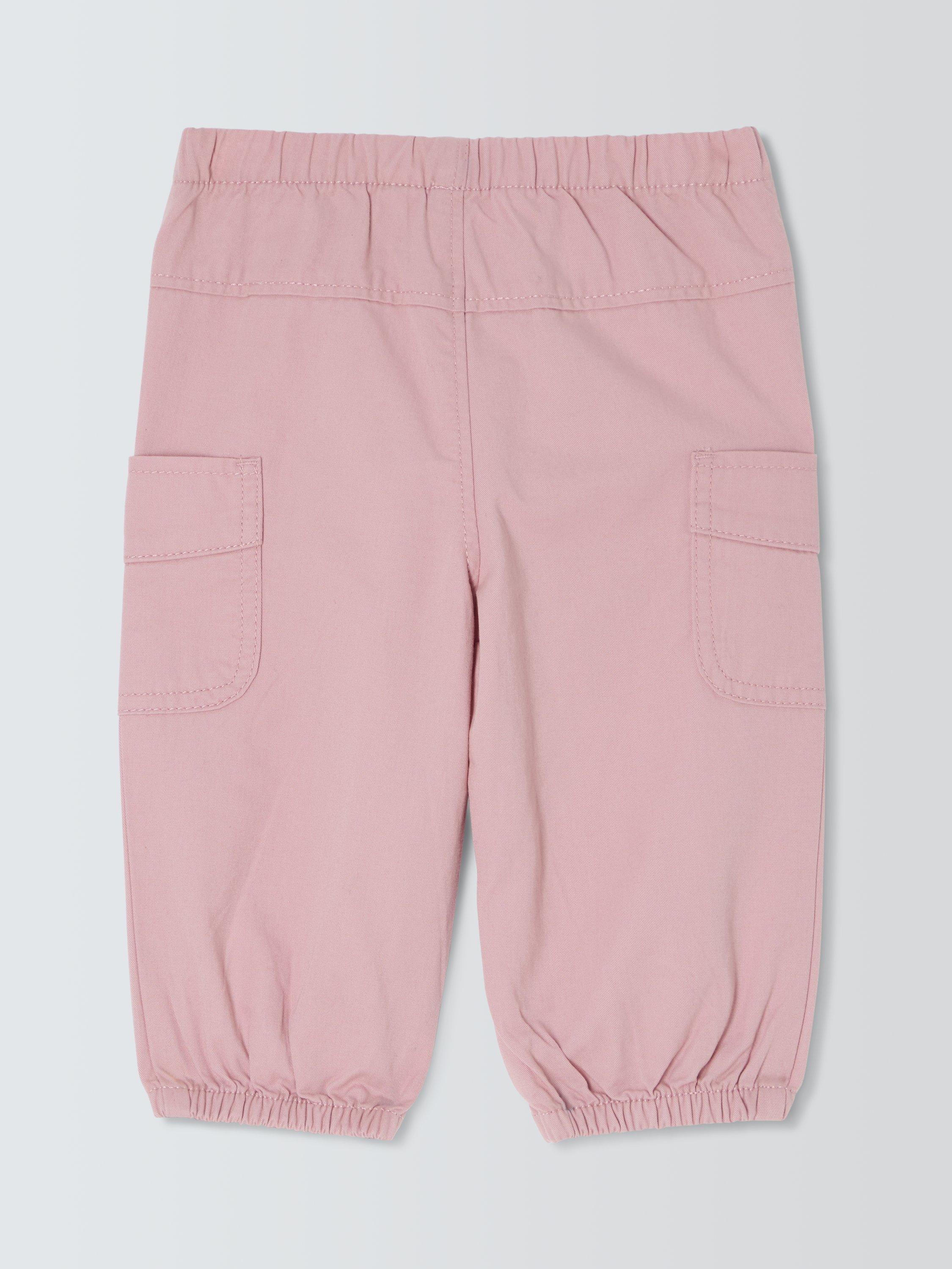 Product image 2 of 3, which shows John Lewis Baby Woven Cargo Trousers, Pink, 0-3 months