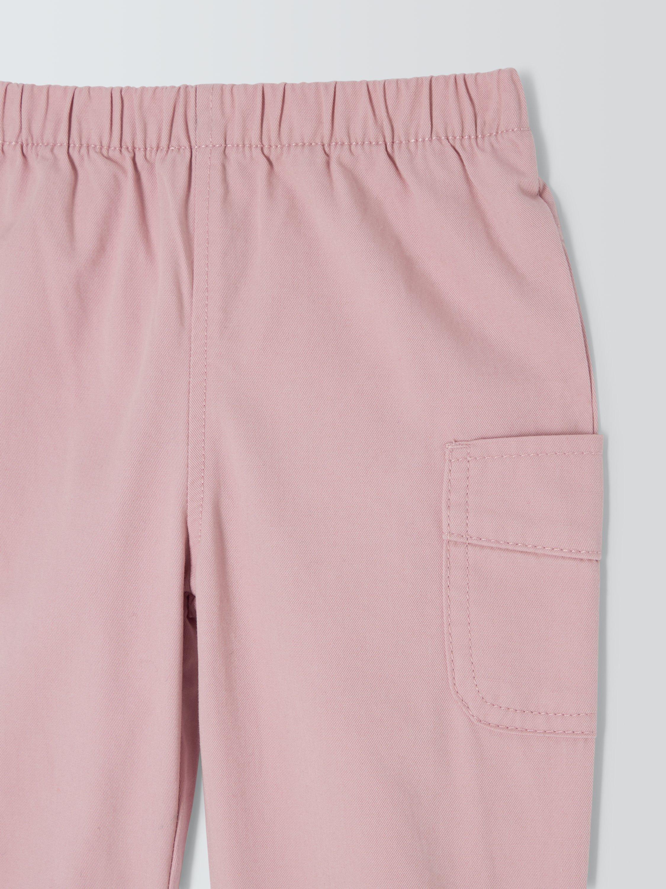Product image 3 of 3, which shows John Lewis Baby Woven Cargo Trousers, Pink, 0-3 months