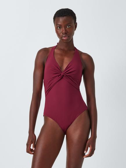 John Lewis Hamptons Twist Front Swimsuit, Dark Red, Dark Red
