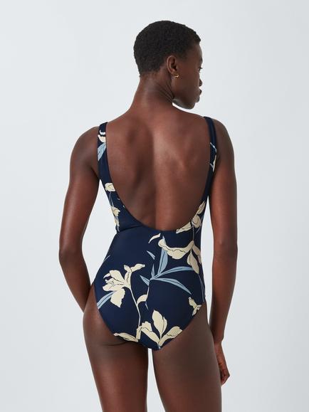 John Lewis Kia Floral Ruched Swimsuit, Blue/Multi - view 2, Blue/Multi