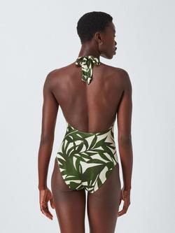 John Lewis Maldives Palm Twist Front Swimsuit, Green/Cream - view 2, Green/Cream