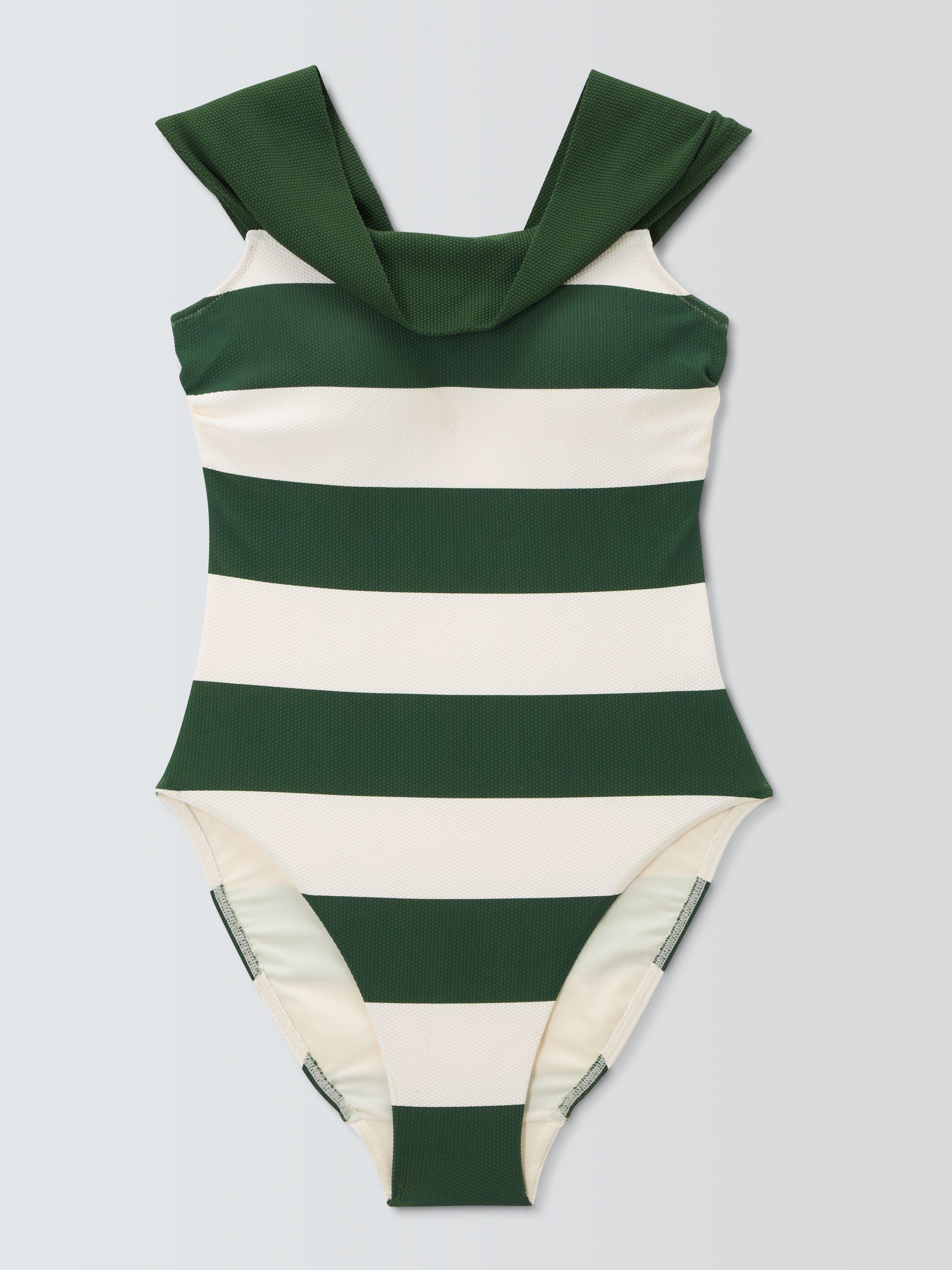 Product image 4 of 7, which shows John Lewis Sydney Bardot Swimsuit, Green/White, 10