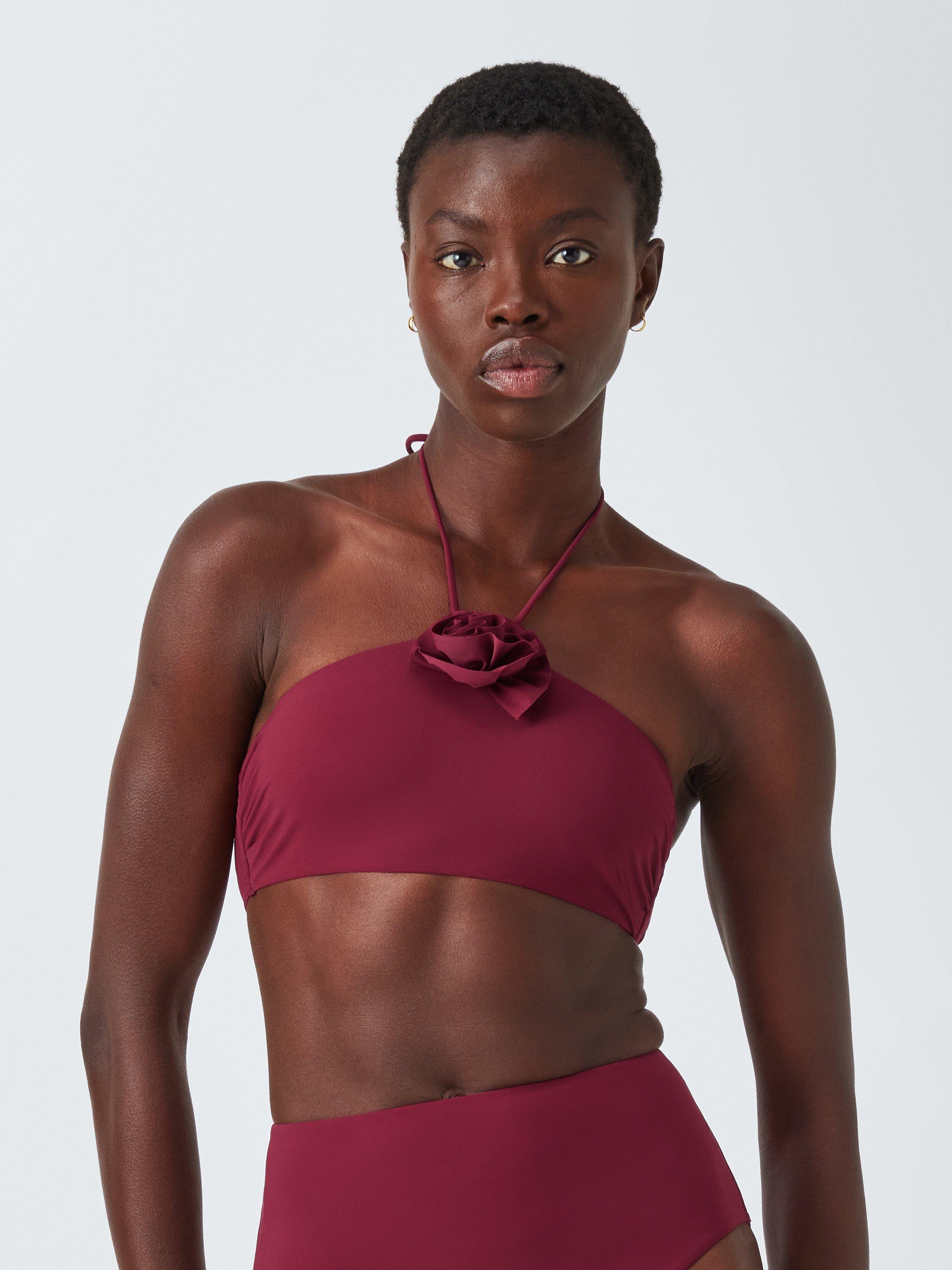 Product image 1 of 7, which shows John Lewis Las Flores Halterneck Bikini Top, Dark Red, 10