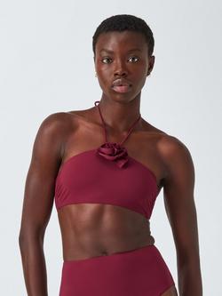 John Lewis Las Flores Halterneck Bikini Top, Dark Red, Dark Red