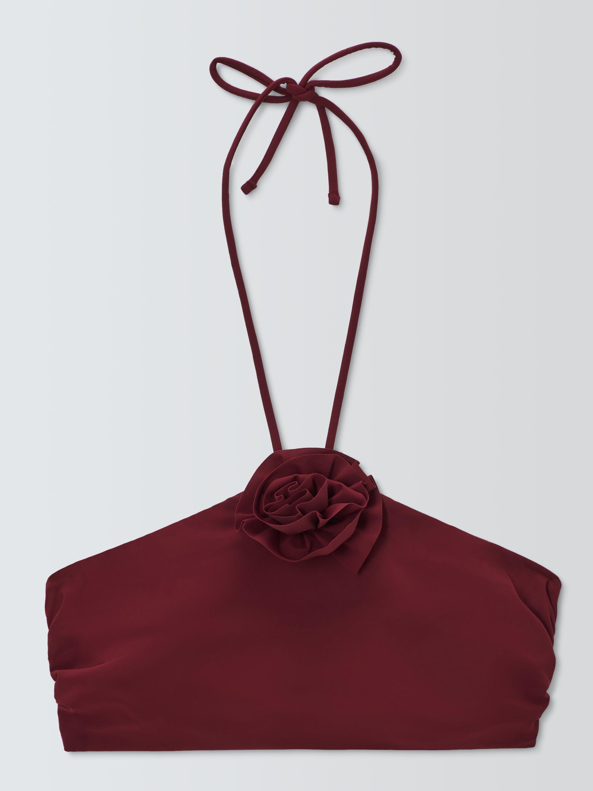 Product image 4 of 7, which shows John Lewis Las Flores Halterneck Bikini Top, Dark Red, 10