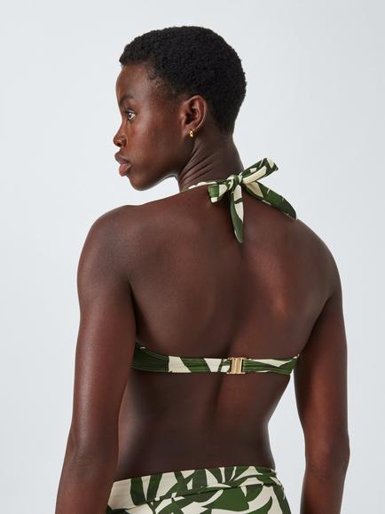 John Lewis Maldives Palm Sling Bikini Top, Green/Cream - view 2, Green/Cream
