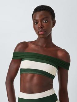 John Lewis Sydney Bardot Bikini Top, Green/Cream, Green/Cream