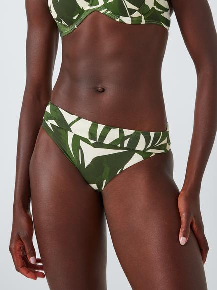 John Lewis Maldives Palm Slim Fold-Down Bikini Bottoms, Green/Cream, Green/Cream