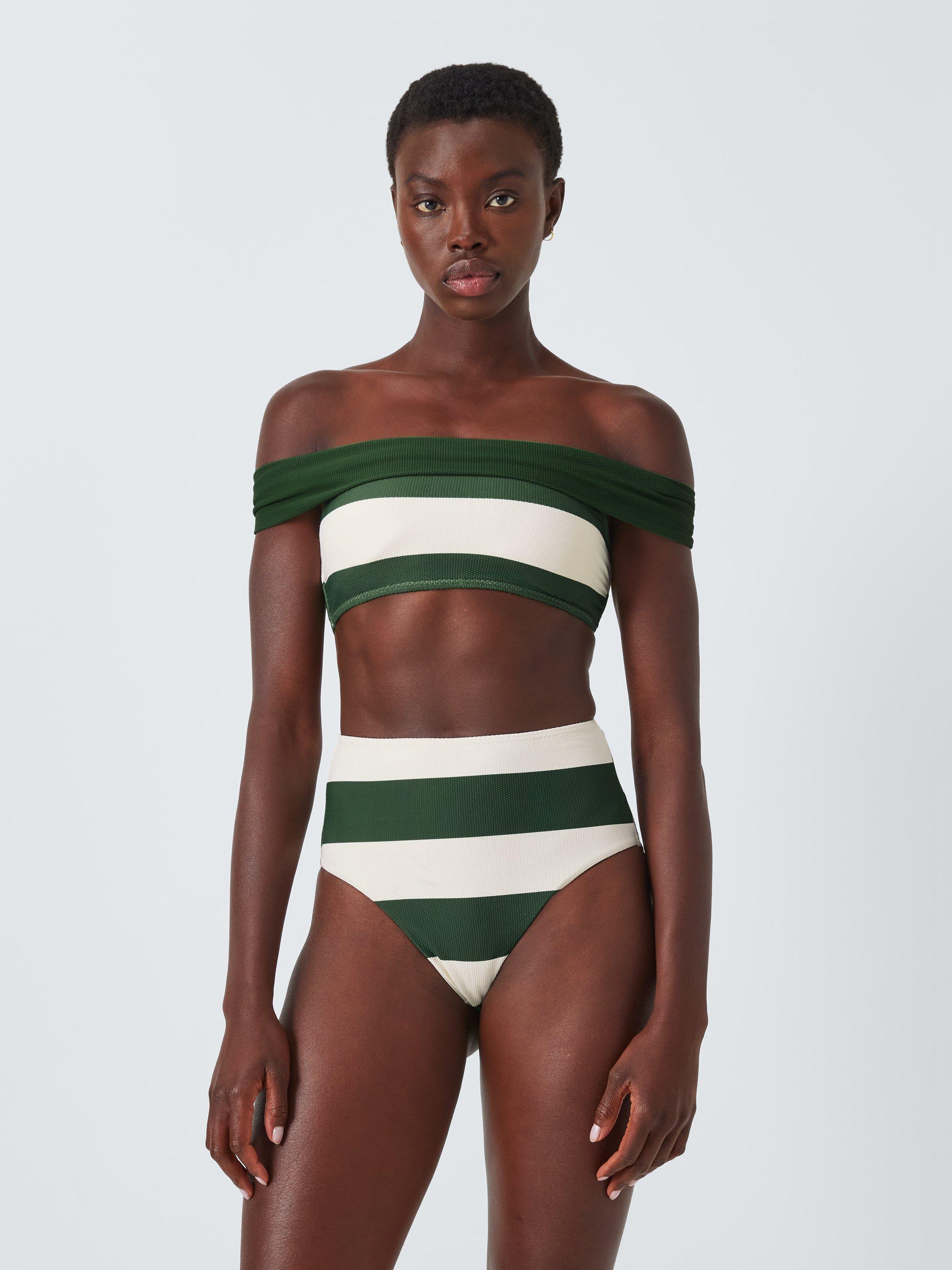 Product image 3 of 7, which shows John Lewis Sydney High Waist Bikini Bottoms, Green/White, 8