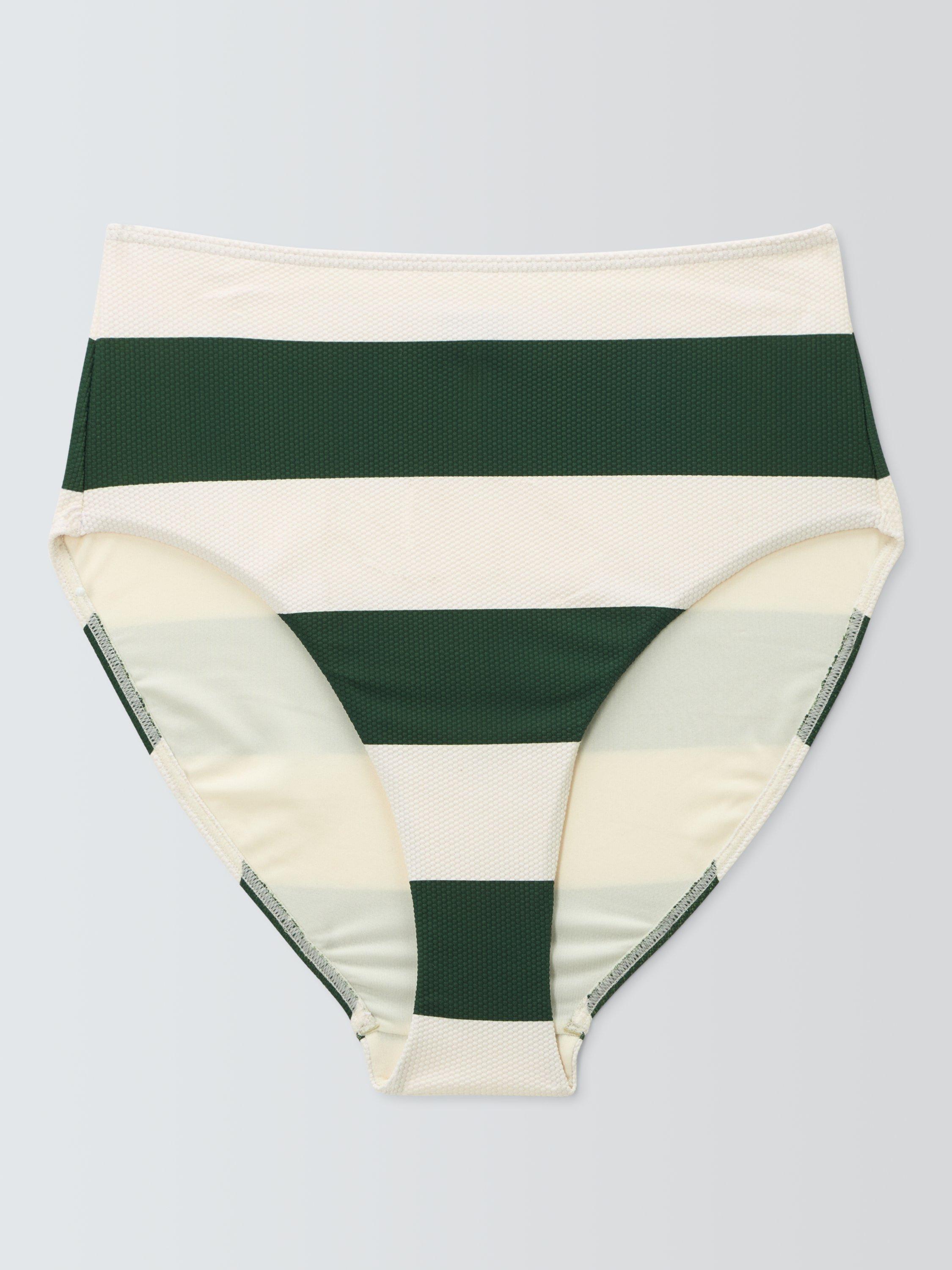 Product image 4 of 7, which shows John Lewis Sydney High Waist Bikini Bottoms, Green/White, 8