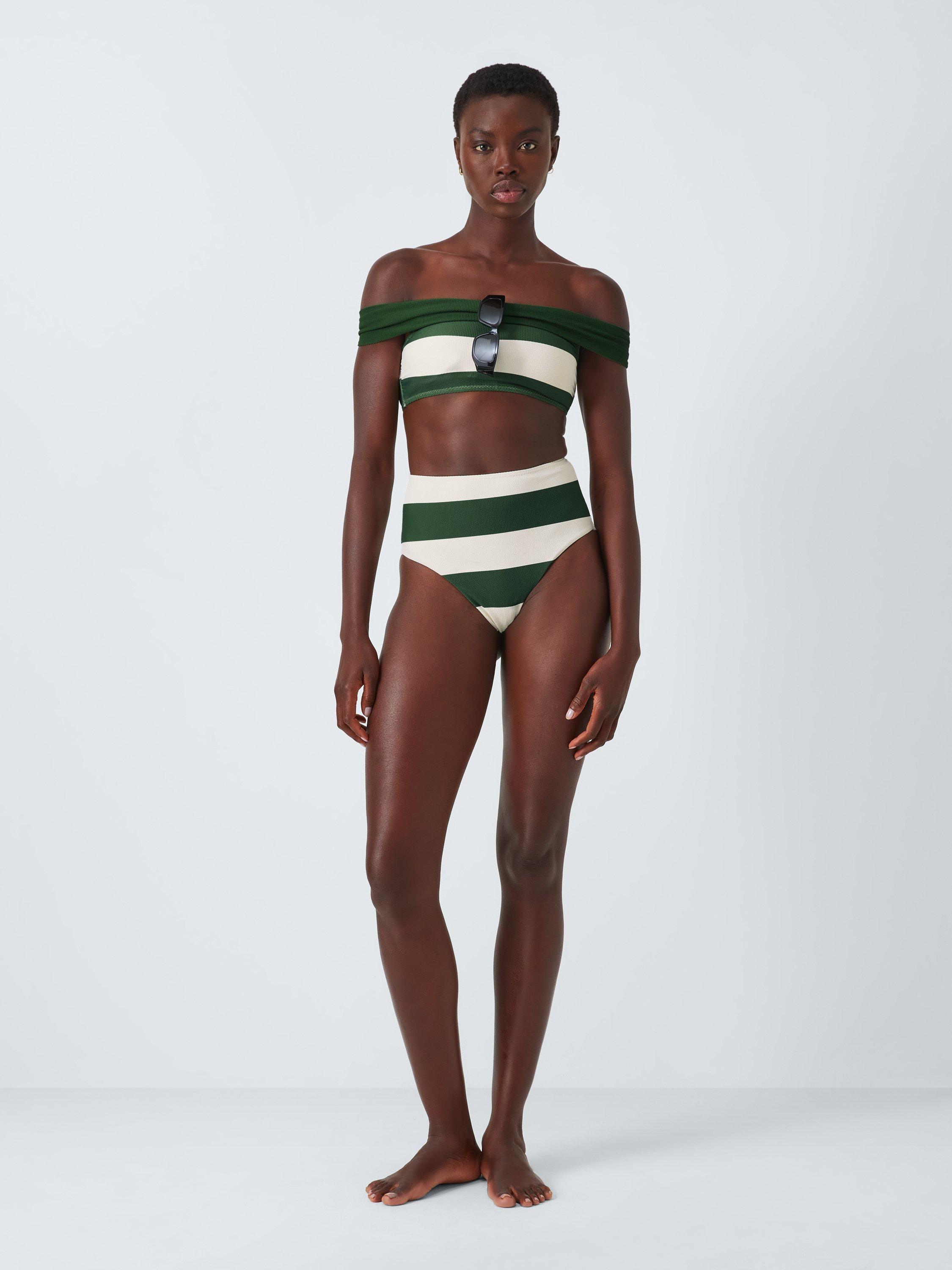 Product image 7 of 7, which shows John Lewis Sydney High Waist Bikini Bottoms, Green/White, 8