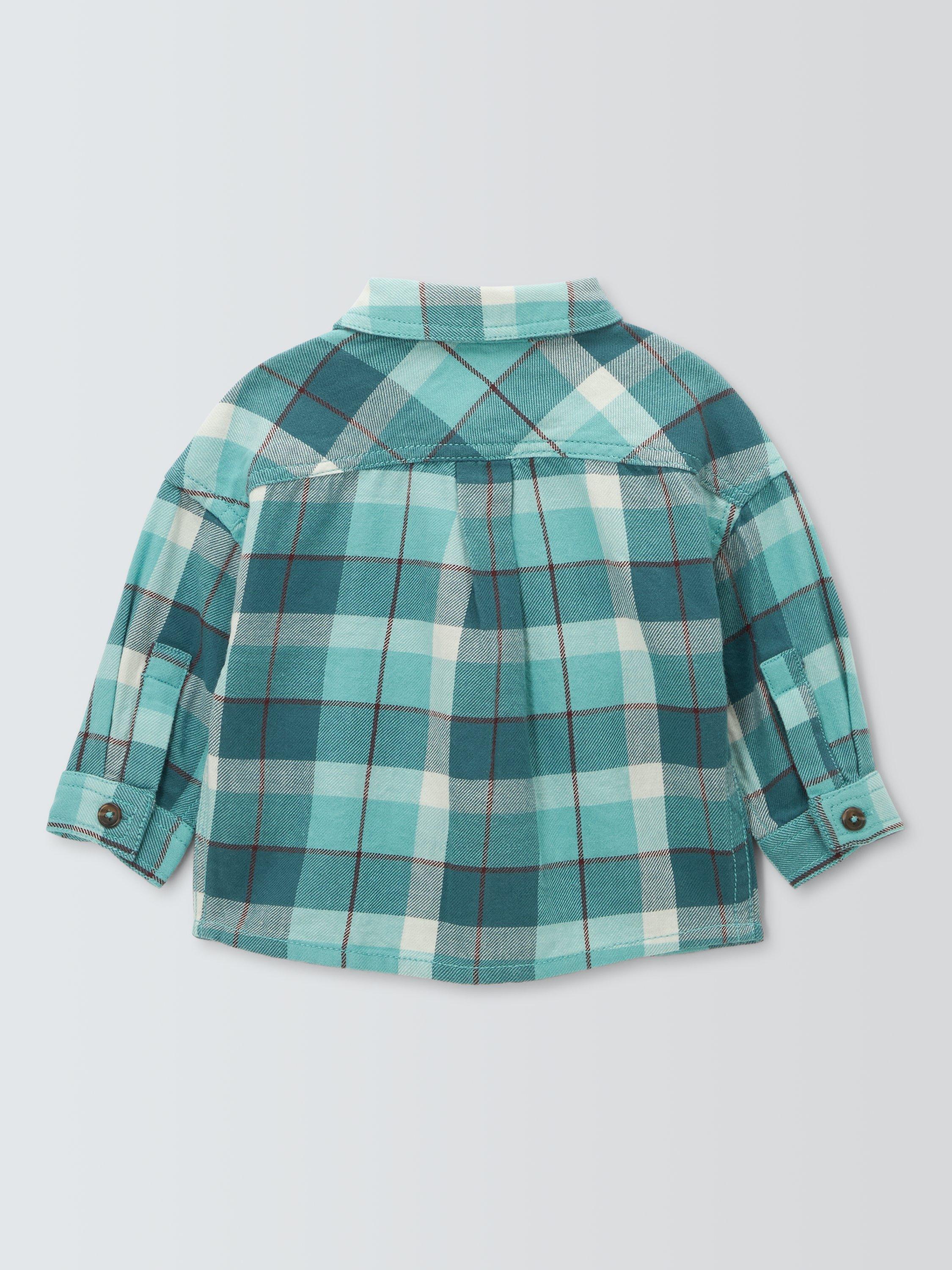 Product image 2 of 3, which shows John Lewis Baby Cotton Check Shirt, Blue, 12-18 months