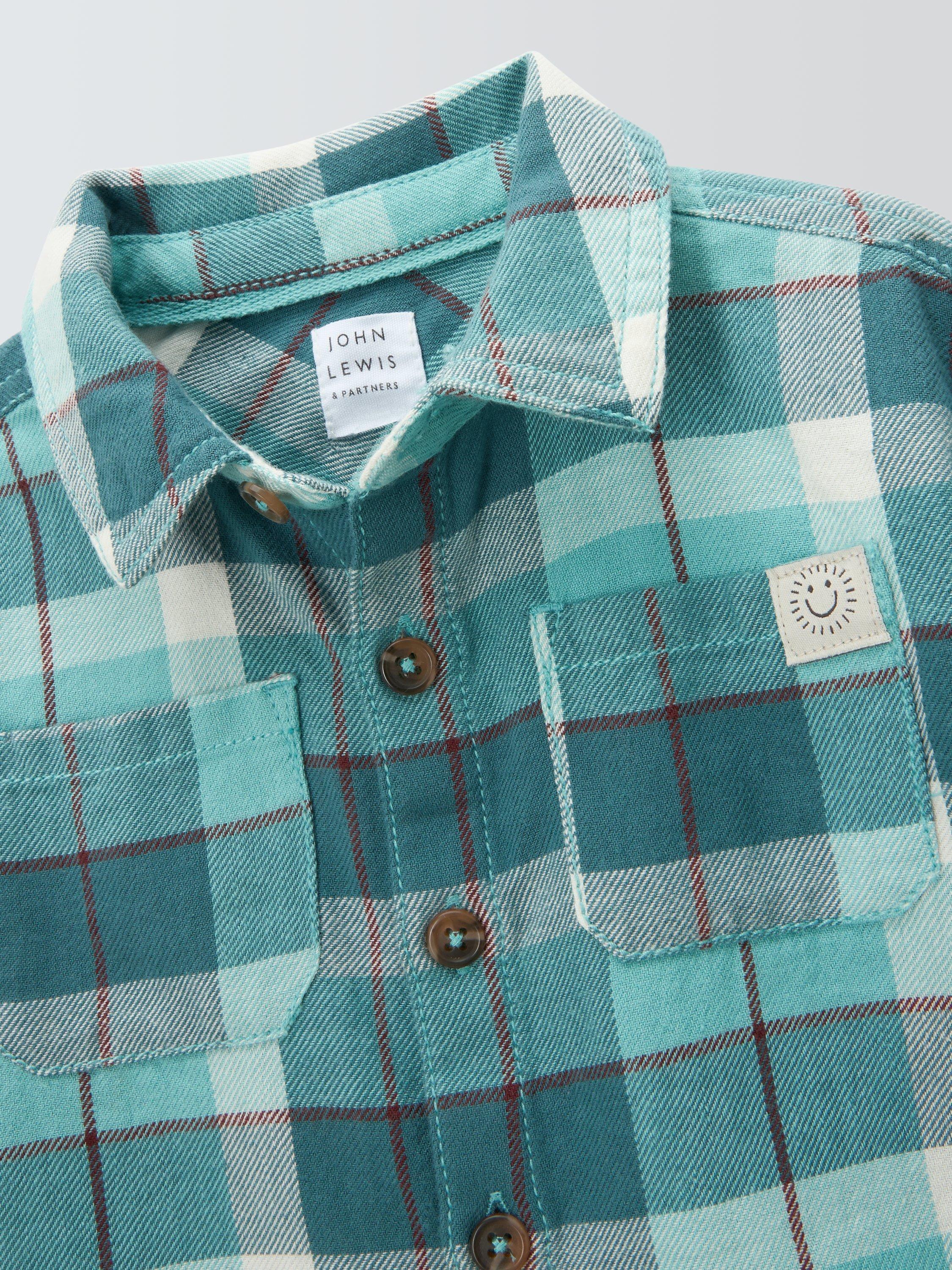 Product image 3 of 3, which shows John Lewis Baby Cotton Check Shirt, Blue, 12-18 months