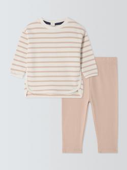 John Lewis Baby Stripe Long Sleeve Top and Leggings Set, Beige, Beige