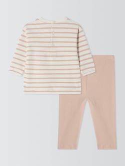 John Lewis Baby Stripe Long Sleeve Top and Leggings Set, Beige - view 2, Beige