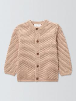 John Lewis Baby Cotton Textured Cardigan, Natural, Natural