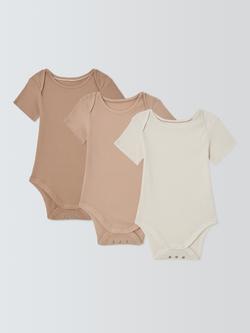 John Lewis Baby Plain Ribbed Bodysuits, Pack of 3, Multi, Multi