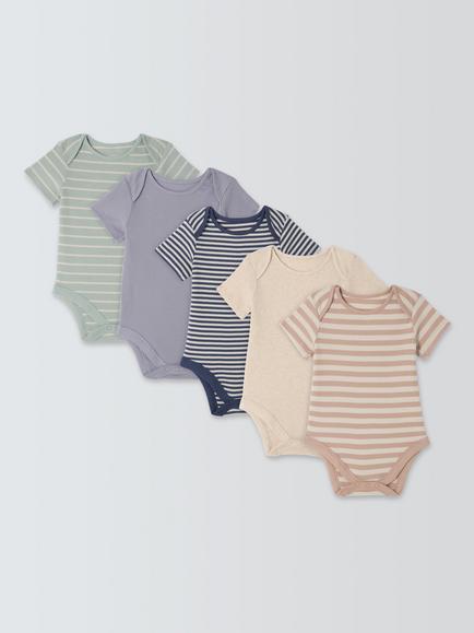 John Lewis Baby Ribbed and Striped Bodysuits, Pack of 5, Multi, Multi