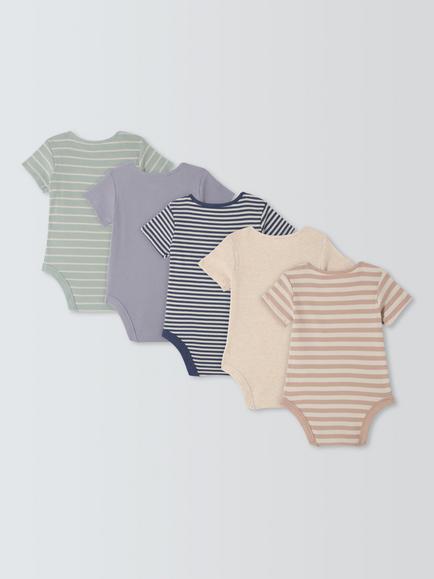 John Lewis Baby Ribbed and Striped Bodysuits, Pack of 5, Multi - view 2, Multi