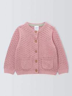 John Lewis Baby Pointelle Cardigan, Pink, Pink
