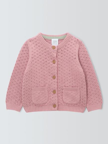 John Lewis Baby Pointelle Cardigan, Pink, Pink