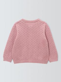 John Lewis Baby Pointelle Cardigan, Pink - view 2, Pink