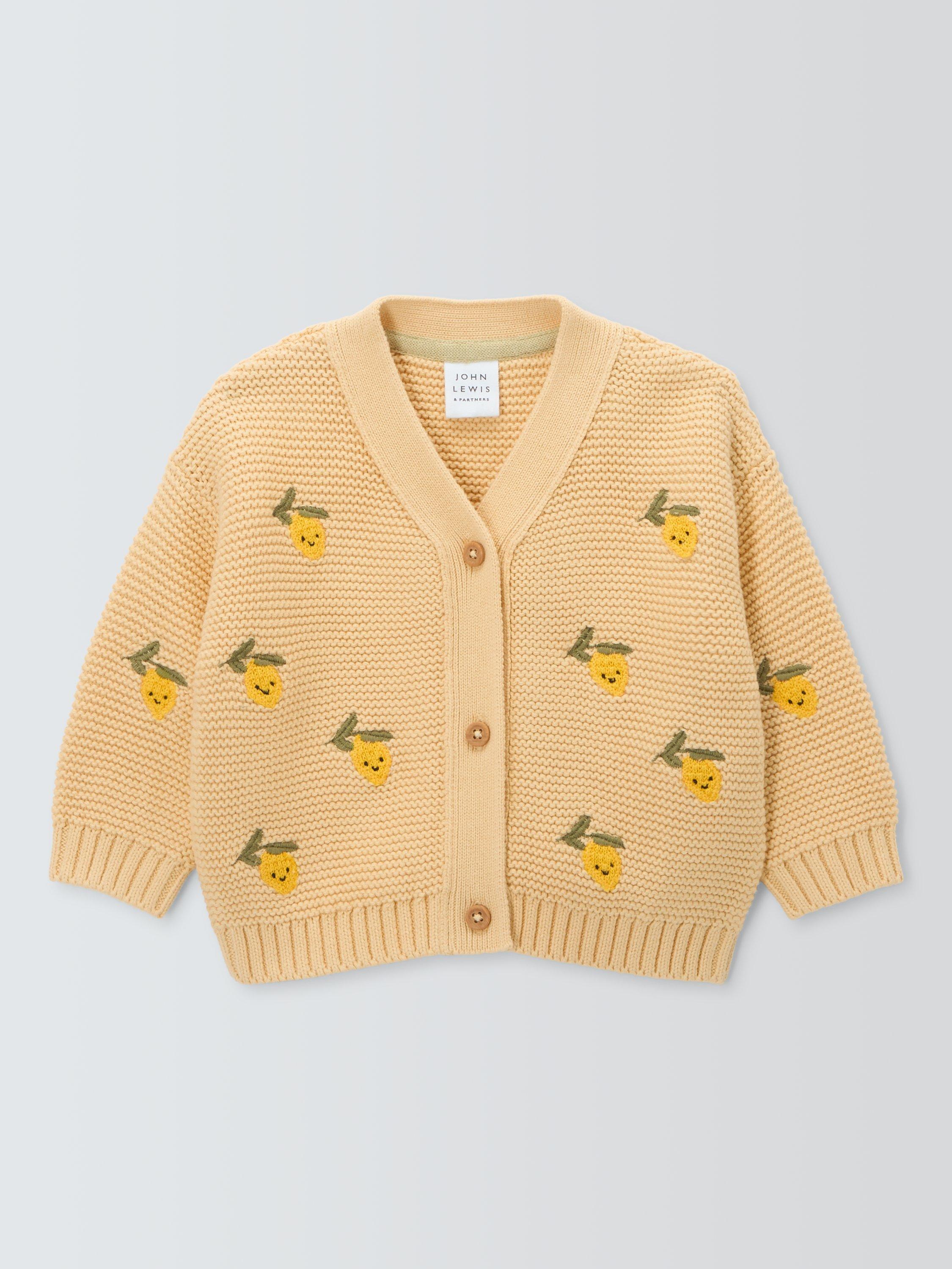 Product image 1 of 3, which shows John Lewis Baby Lemons Cardigan, Yellow, 0-3 months