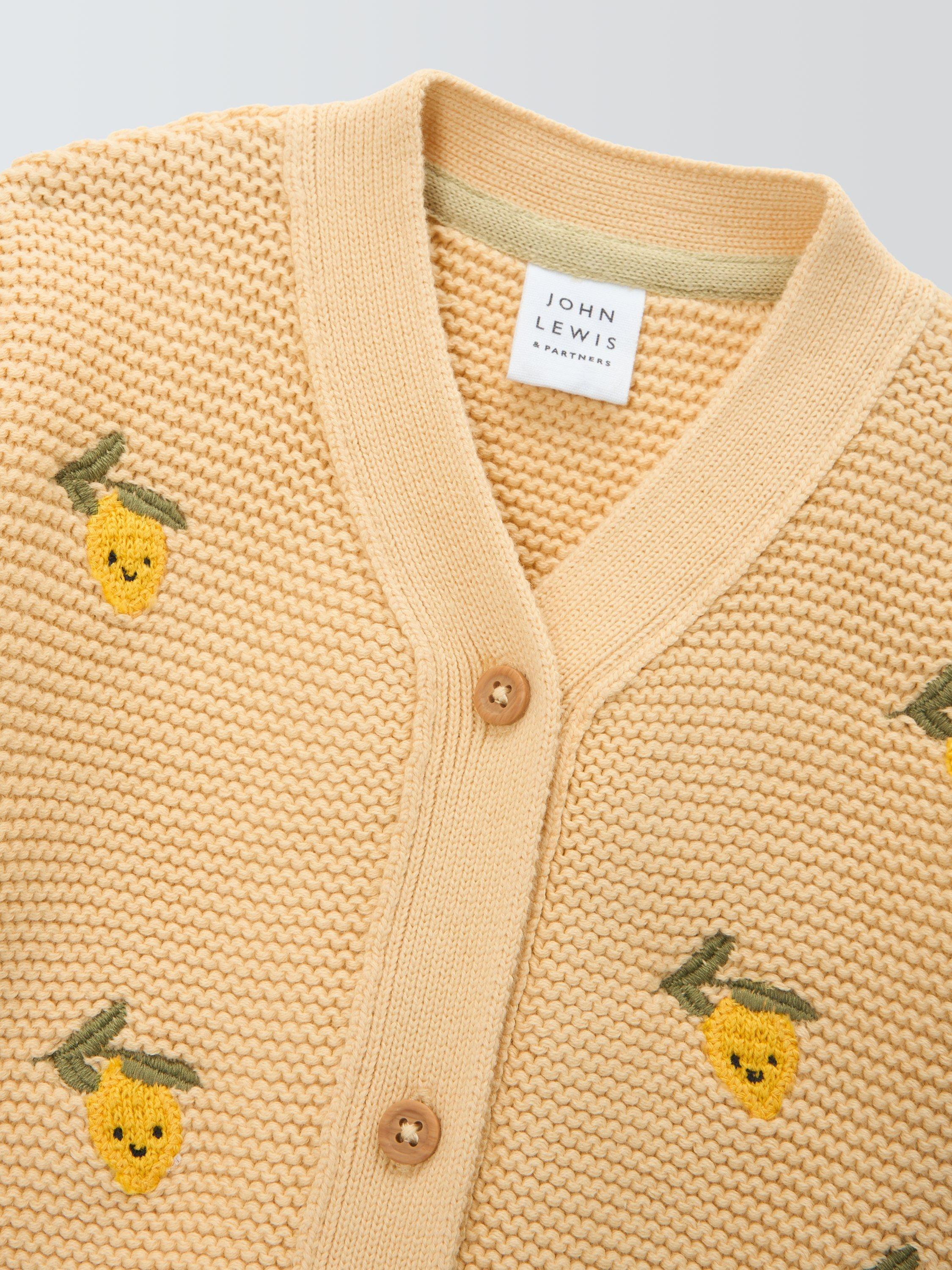 Product image 3 of 3, which shows John Lewis Baby Lemons Cardigan, Yellow, 0-3 months