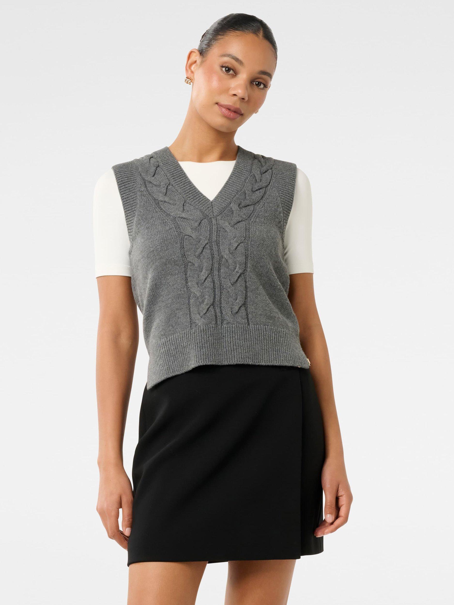 Product image 1 of 5, which shows Forever New Ivy Cable Knit Tabard, Grey, L